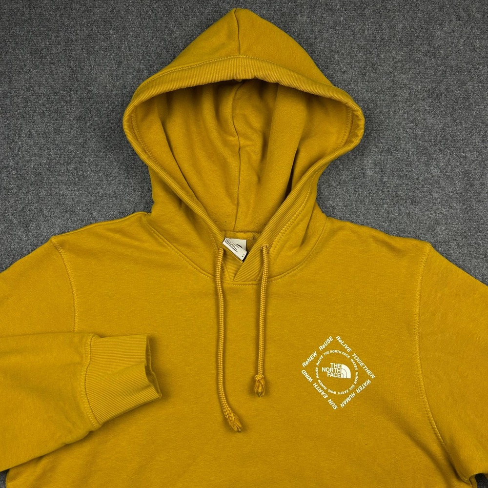 The North Face Hoodie Mens S Yellow ReNew ReUse Graphic Eco-Friendly Sweatshirt
